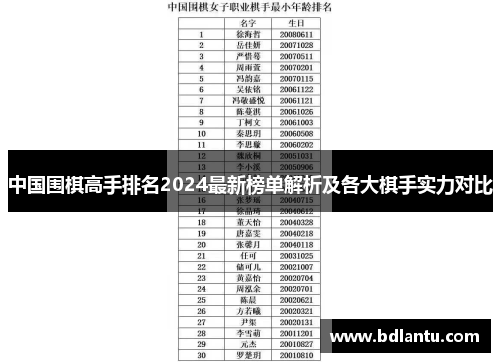 中国围棋高手排名2024最新榜单解析及各大棋手实力对比